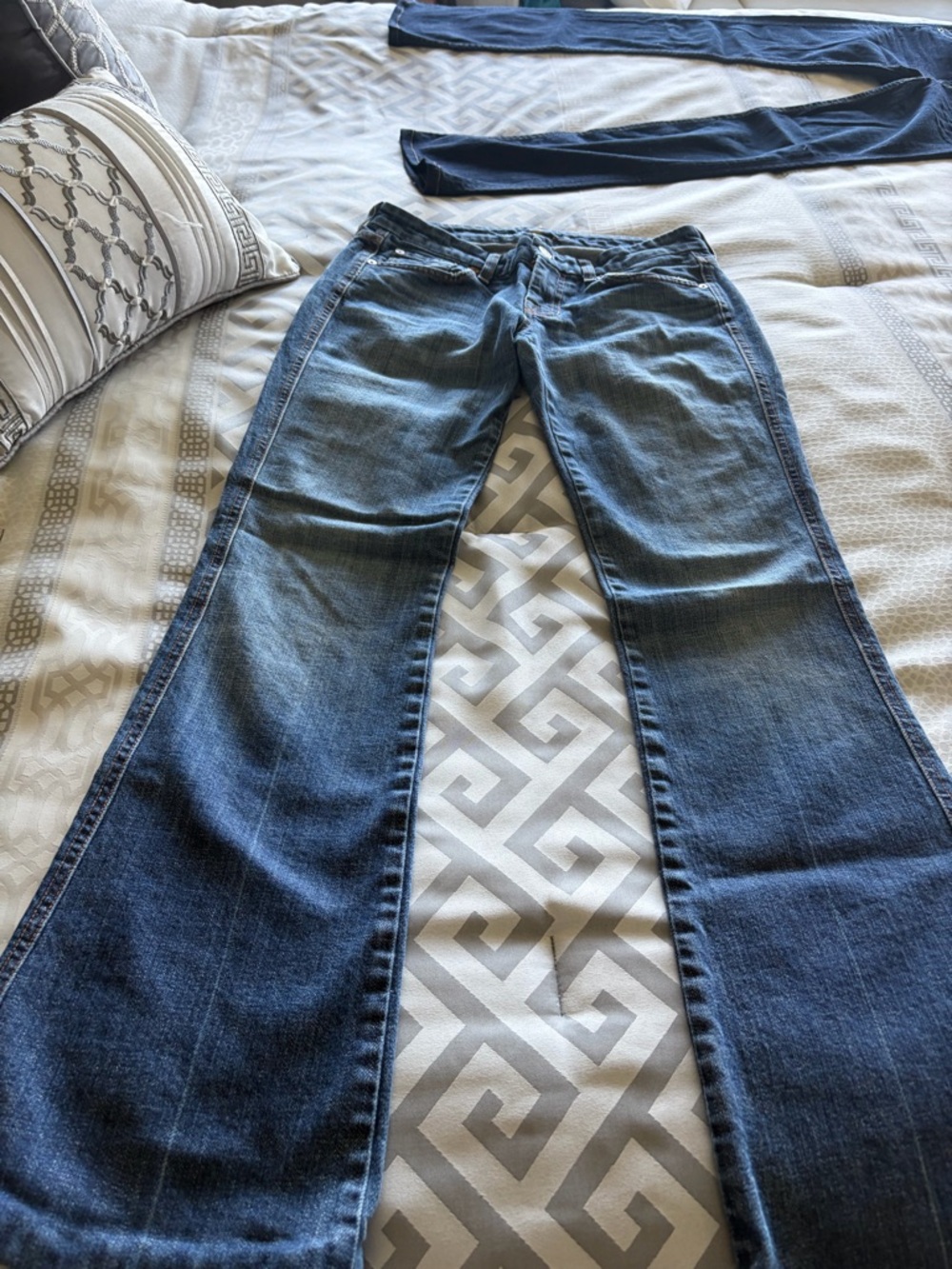 7 For All Mankind Dark Blue Flared Wide-Leg Jeans